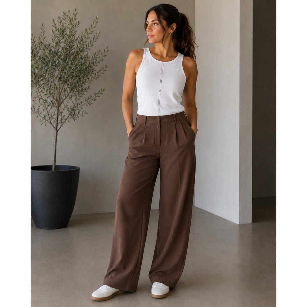 Abercrombie & Fitch Brown Wide Leg Tailored Pleated Trousers Sloane Small Short